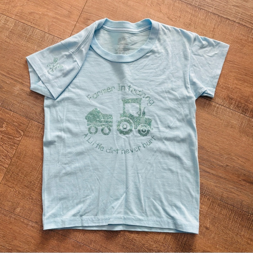 Sky Blue Kids' Tractor Tee glitter vinyl
